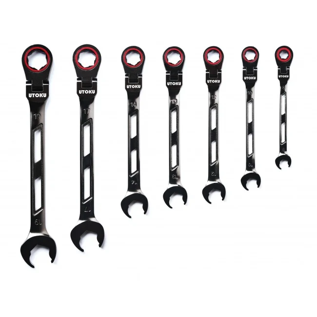 7 Size Combination set UTOKU Patent Precision 120-tooth Anti-slip Ractchet/Plum Wrench - Made in Taiwan