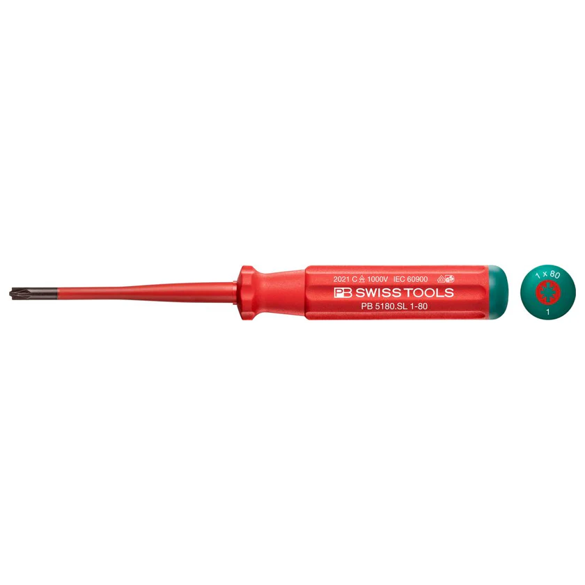 PB Swiss 5180.SL Classic VDE Slim Combination Screwdriver Pozi/Slot PZ/S1 x 80mm