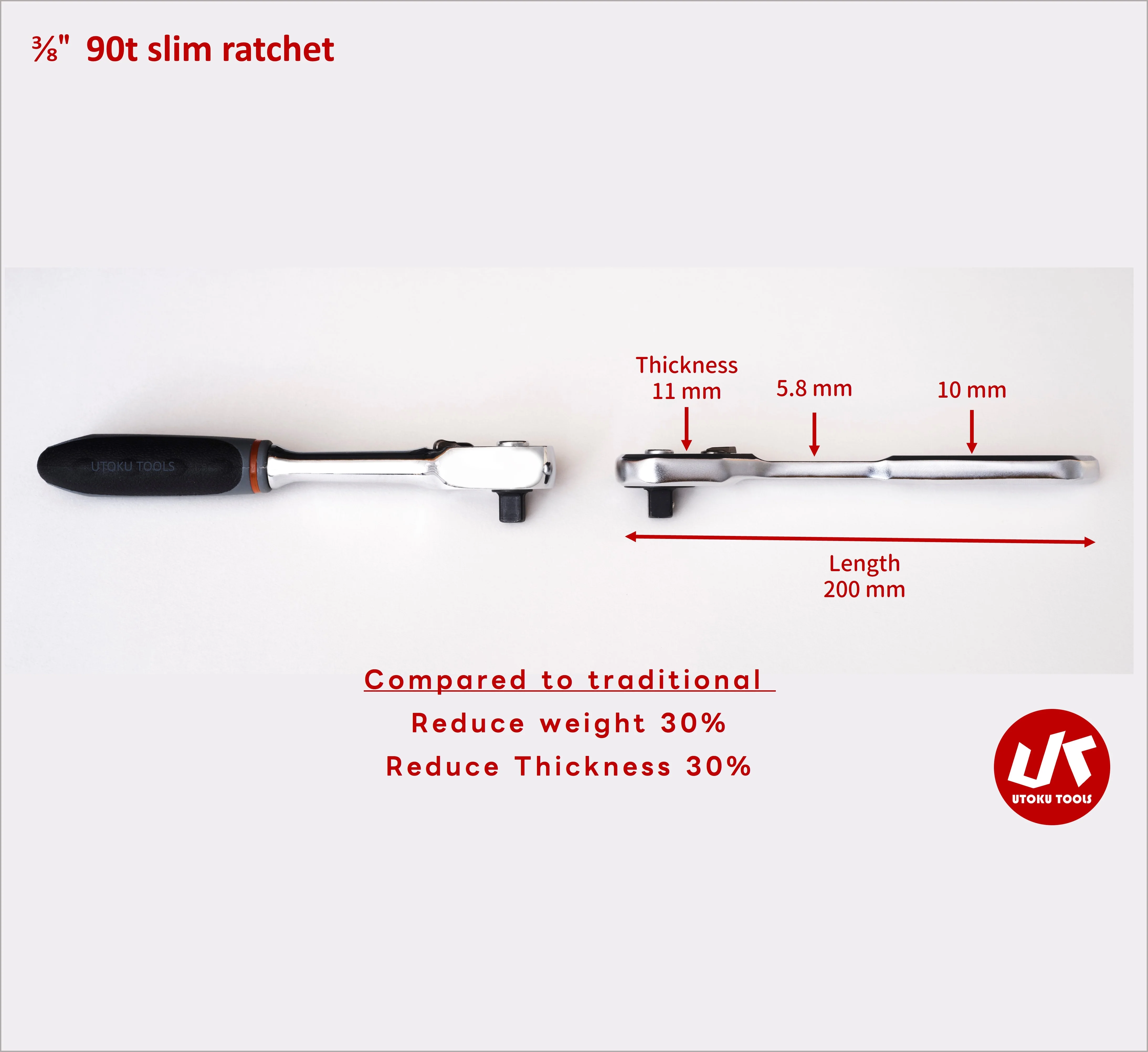 UTOKU TOOLS 3/8in slim 90t ratchet - Image 3