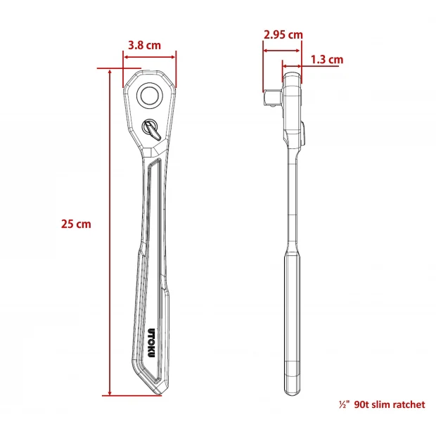 UTOKU TOOLS URSUS 90t Slim Ratchet 1/2" Drive - Black - Image 3